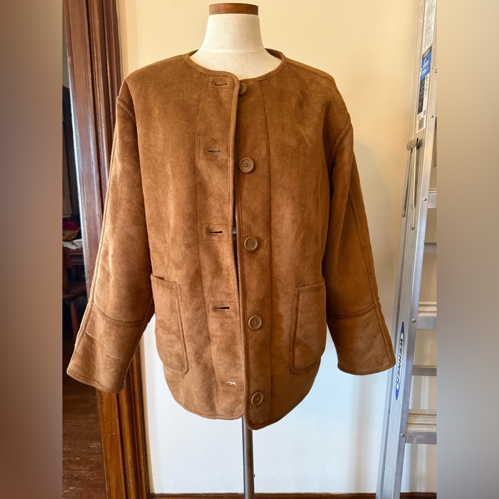 JCrew Women's Tan Faux Suede Teddy Reversible Jacket size Medium